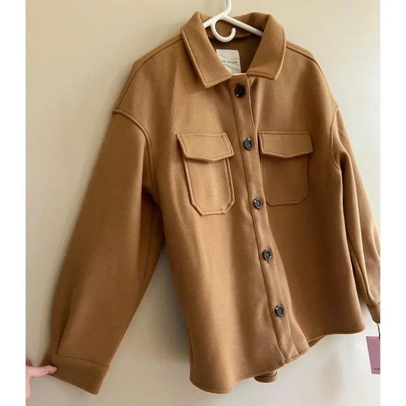 Avec Les Filles NWT Solid Shirt Tail Shacket in Cognac Size Large - Picture 5 of 11